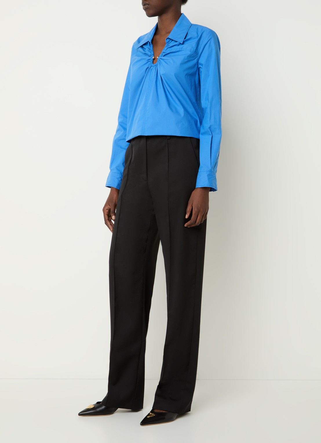 Claudie Pierlot High waist wide fit pantalon in wolblend - voorkant 3 zwart