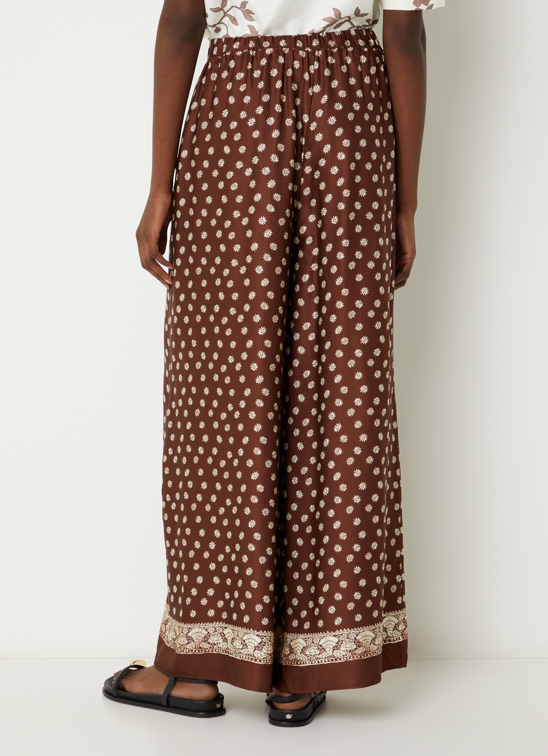 Claudie Pierlot High waist wide fit pantalon met bloemenprint - achterkant 4 bruin
