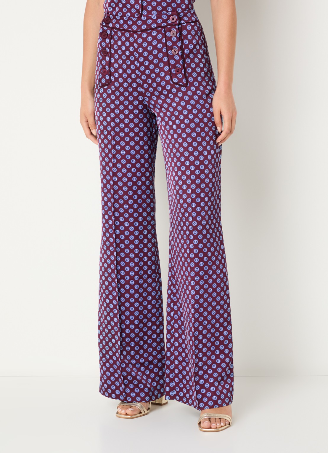 Claudie Pierlot High waist wide fit pantalon met grafische print - detail 4 bordeauxrood
