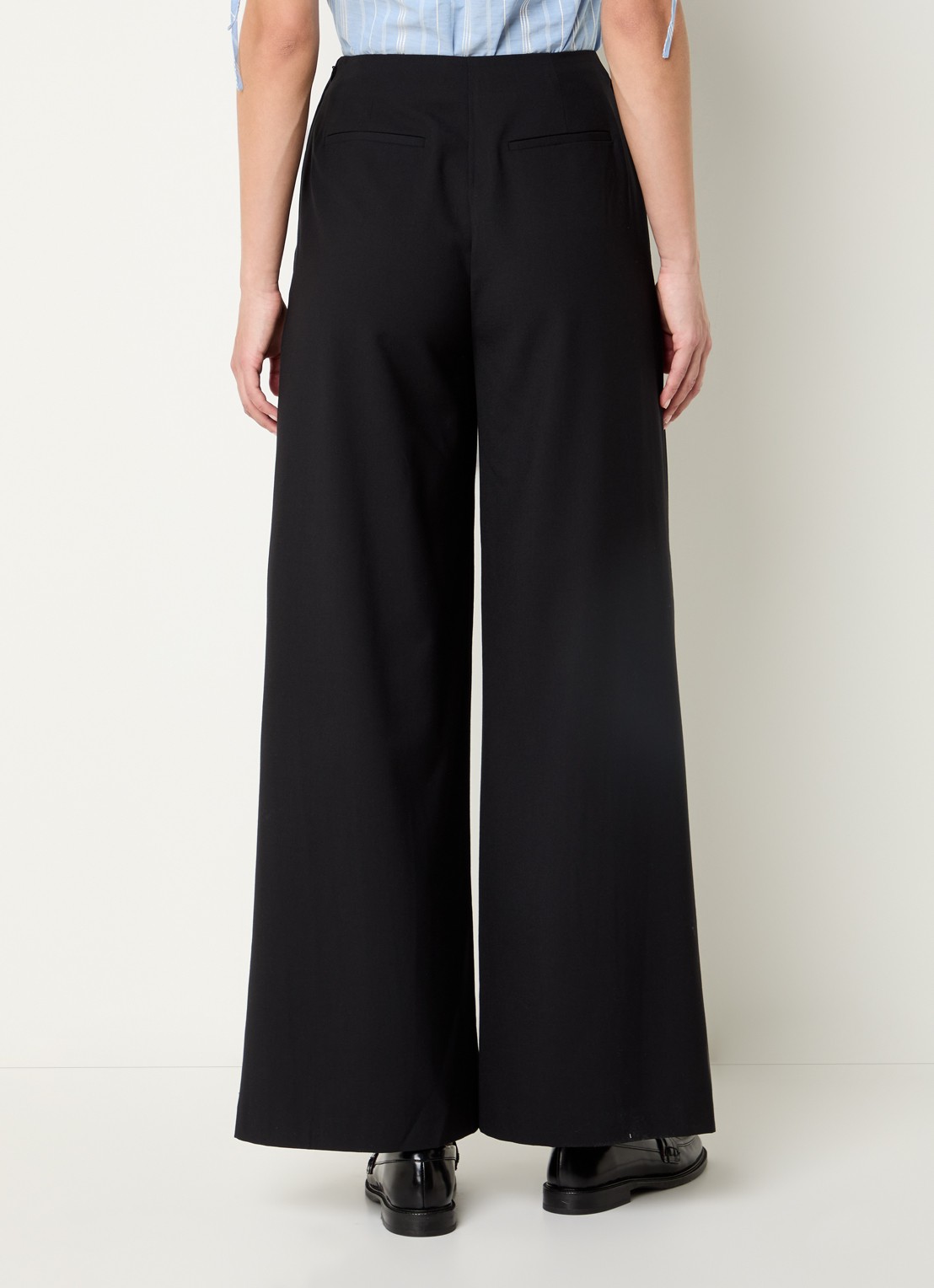Claudie Pierlot High waist wide fit pantalon met plooien - achterkant 3 zwart