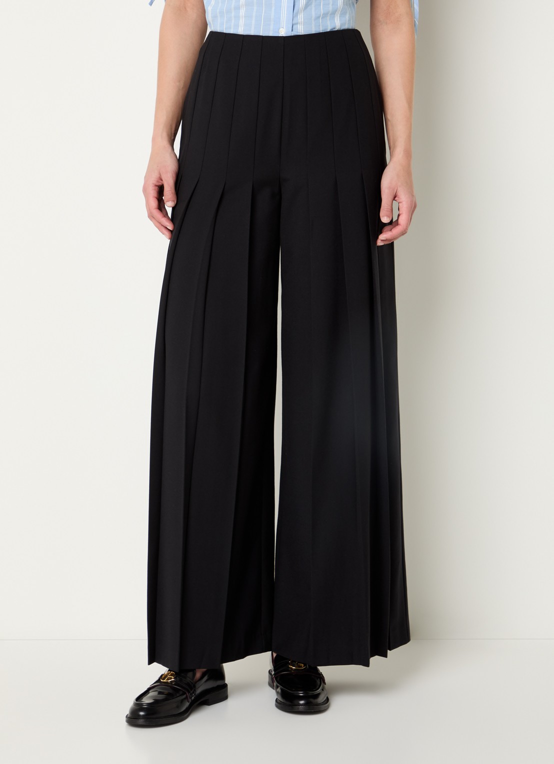 Claudie Pierlot High waist wide fit pantalon met plooien - detail 4 zwart