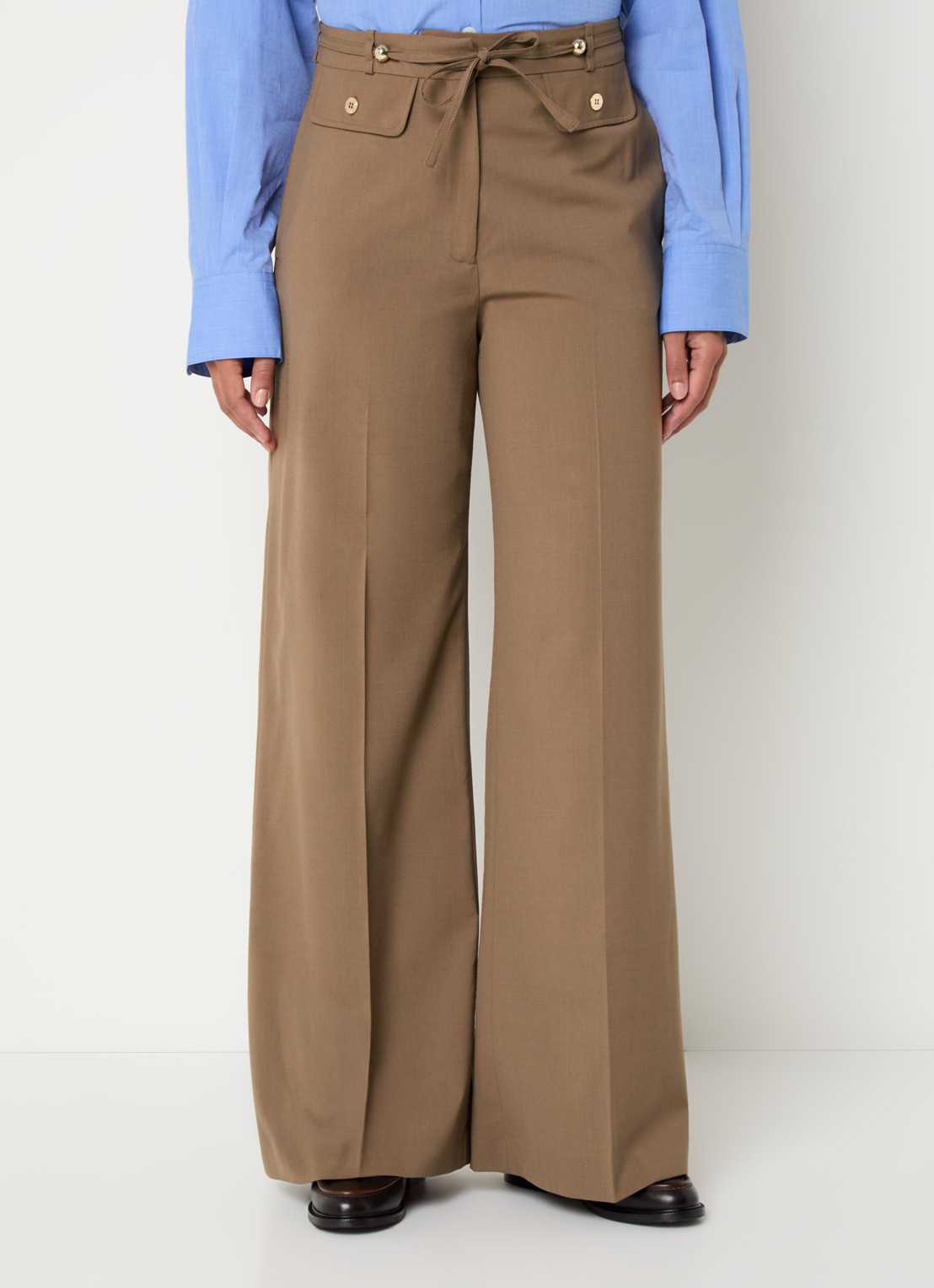 Claudie Pierlot High waist wide fit pantalon met steekzakken - detail 2 cognac
