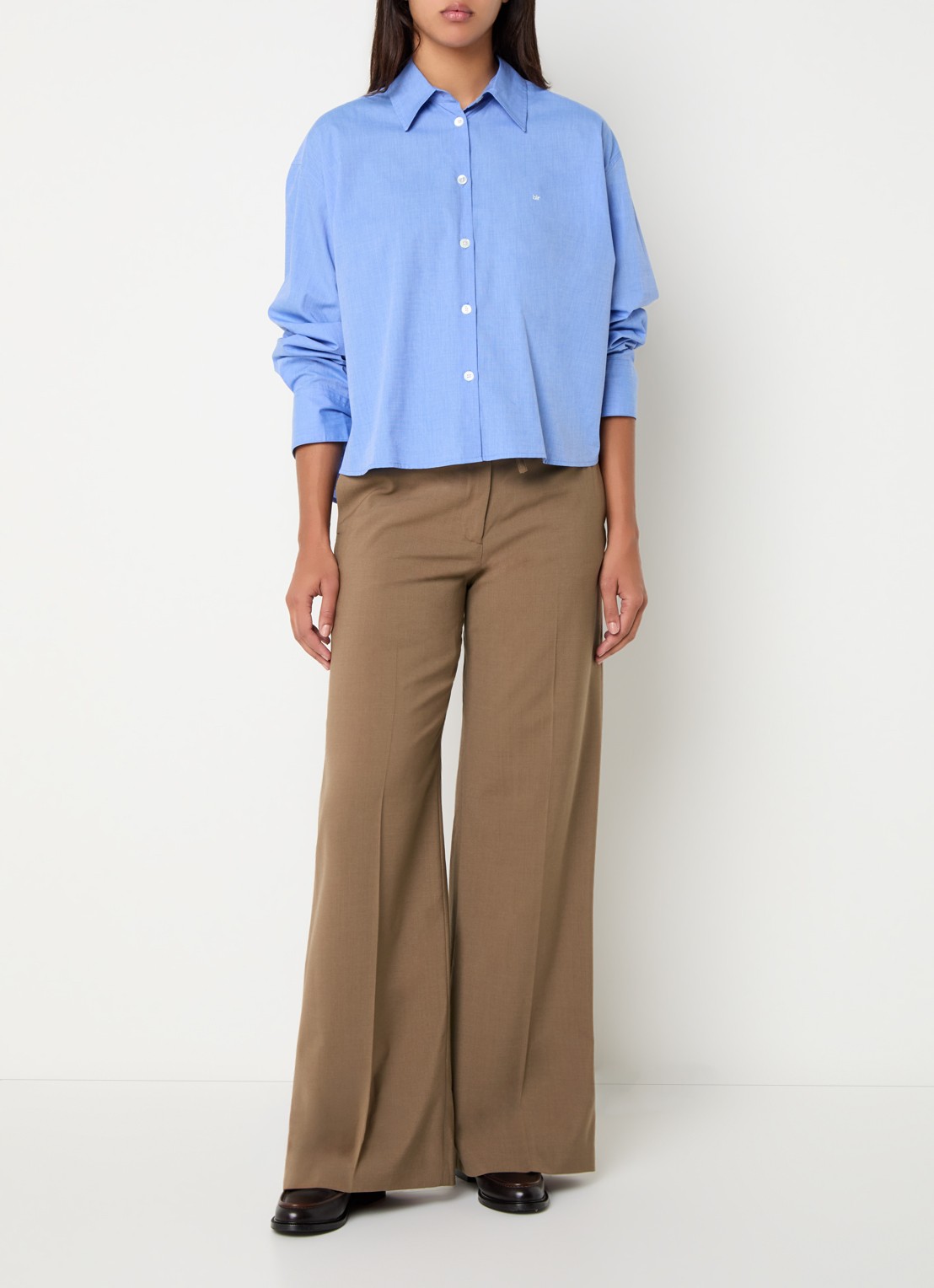 Claudie Pierlot High waist wide fit pantalon met steekzakken - voorkant 4 cognac