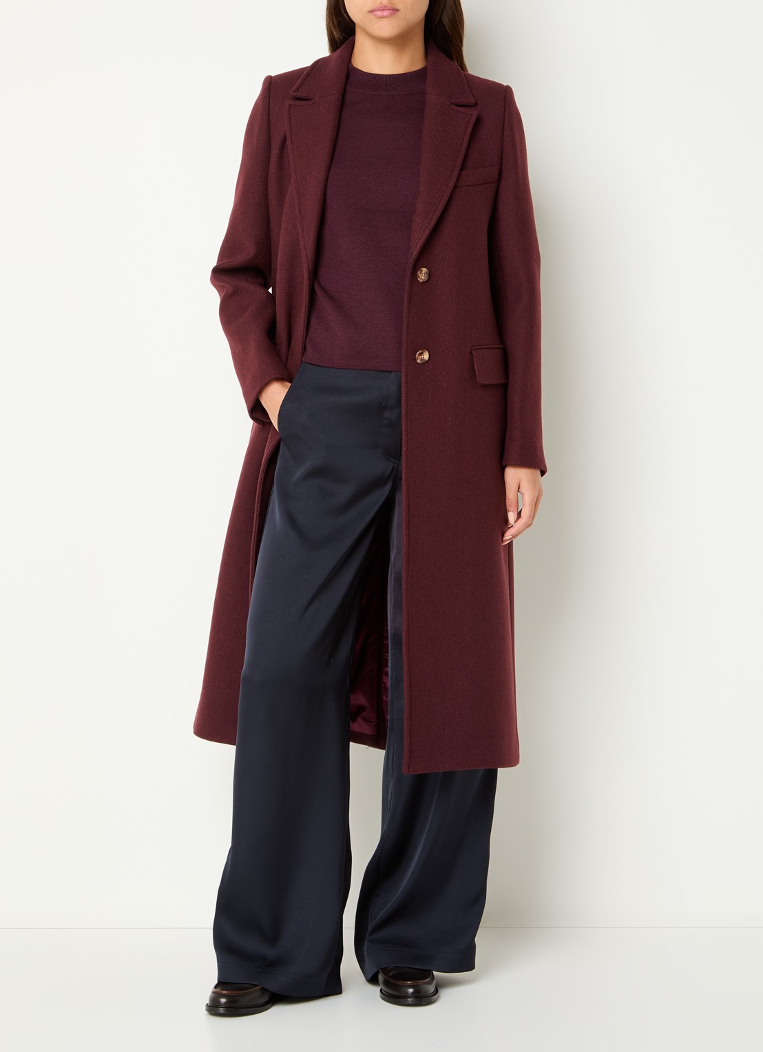 Claudie Pierlot Inny mantel van wolblend met klepzakken - voorkant 4 aubergine