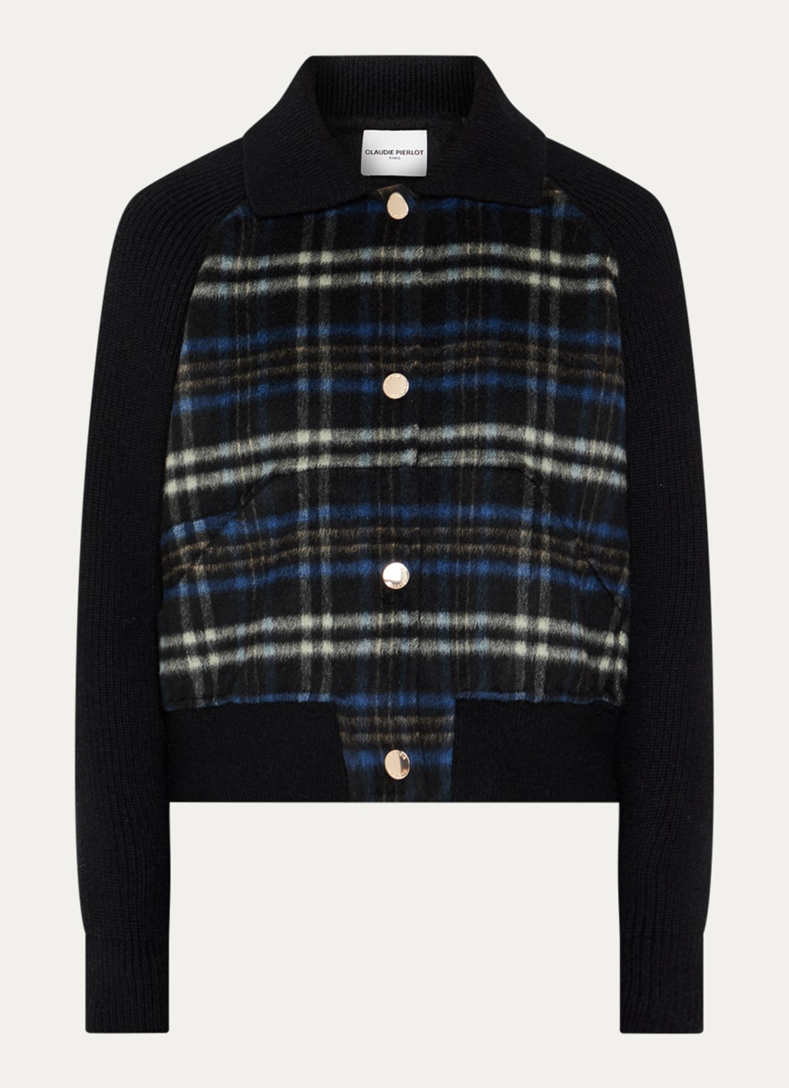 Claudie Pierlot Jack in alpaca wolblend met ruitdessin - voorkant 3 zwart