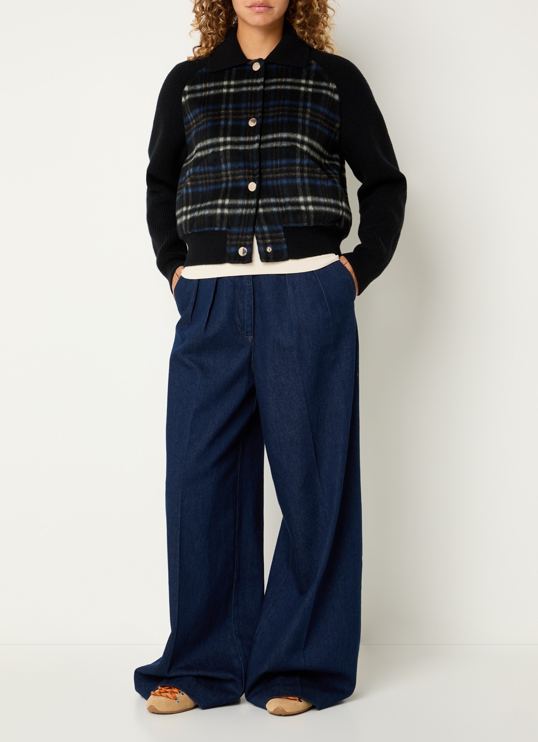 Claudie Pierlot Jack in alpaca wolblend met ruitdessin - voorkant 4 zwart