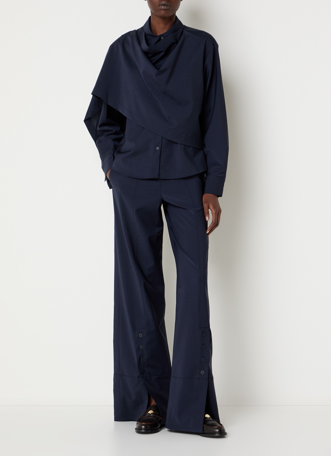 Claudie Pierlot Jack in wolblend met asymmetrische hals - voorkant 2 donkerblauw