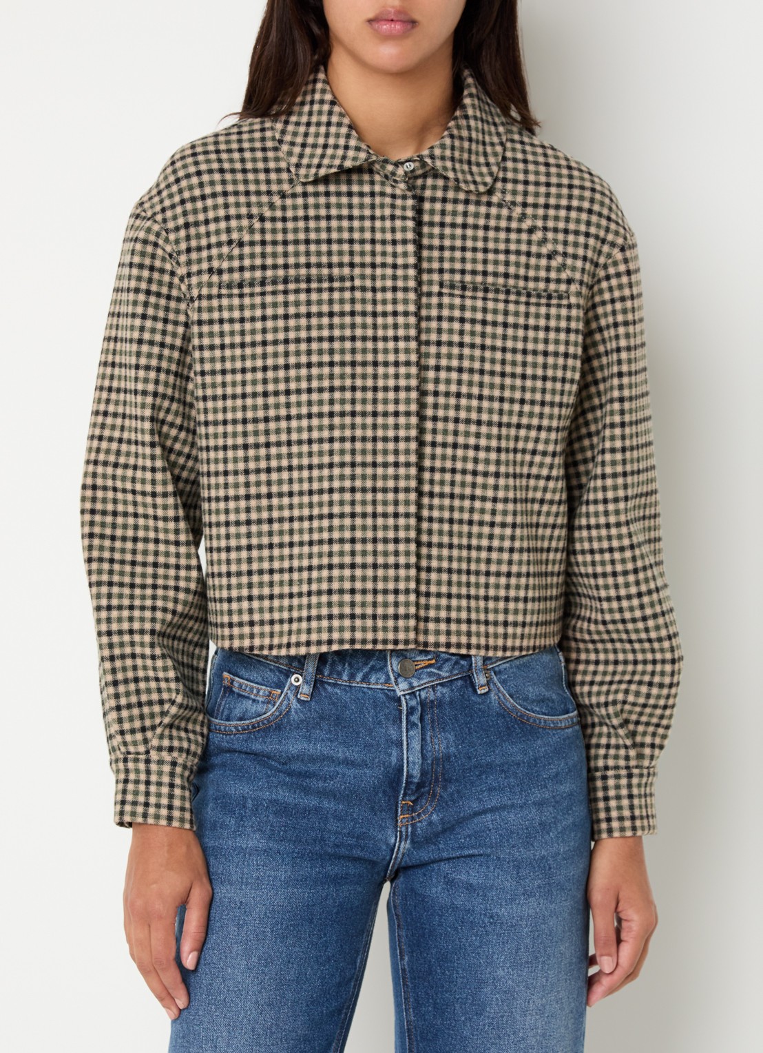 Claudie Pierlot Jack in wolblend met pied-de-poule dessin - detail camel