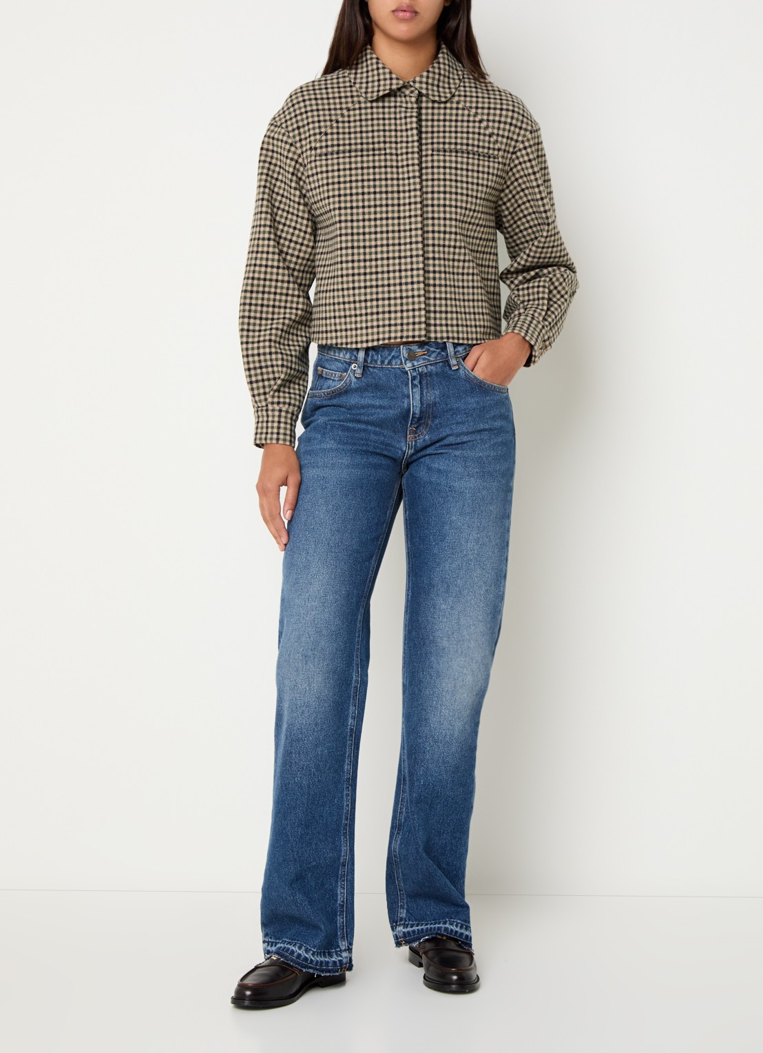 Claudie Pierlot Jack in wolblend met pied-de-poule dessin - voorkant 3 camel