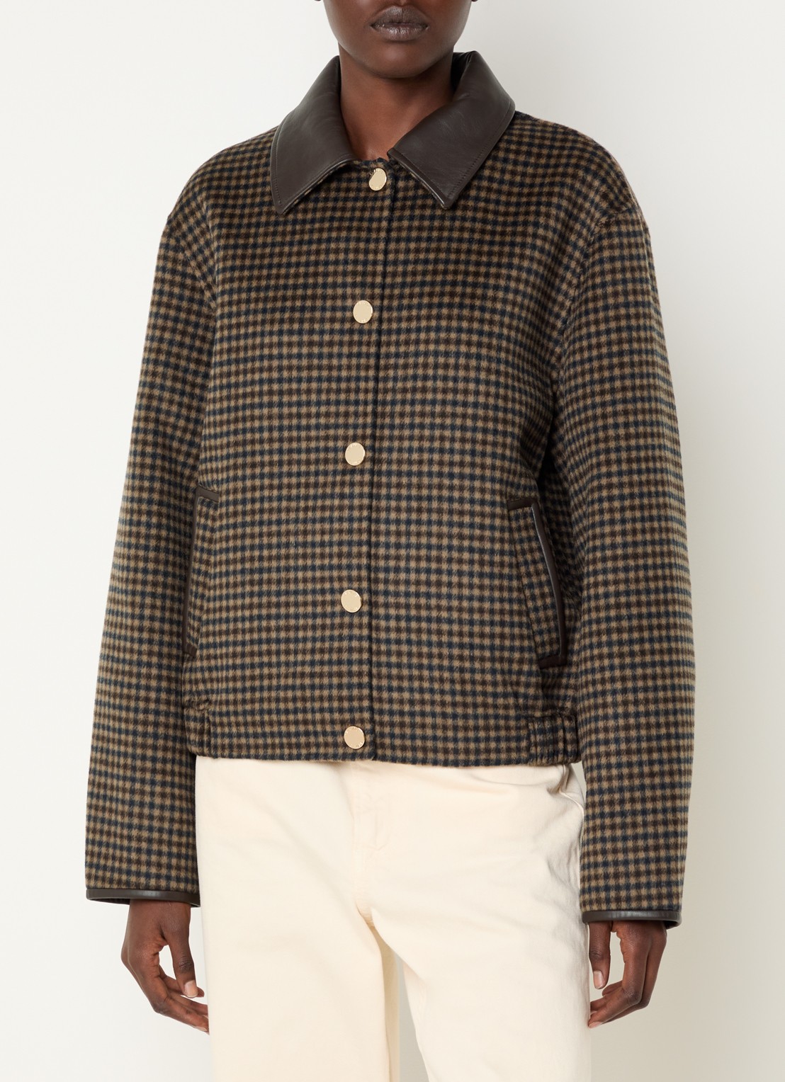 Claudie Pierlot Jack in wolblend met ruitdessin - detail 4 bronsgroen