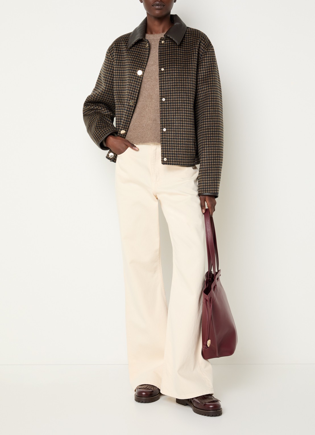 Claudie Pierlot Jack in wolblend met ruitdessin - voorkant 3 bronsgroen