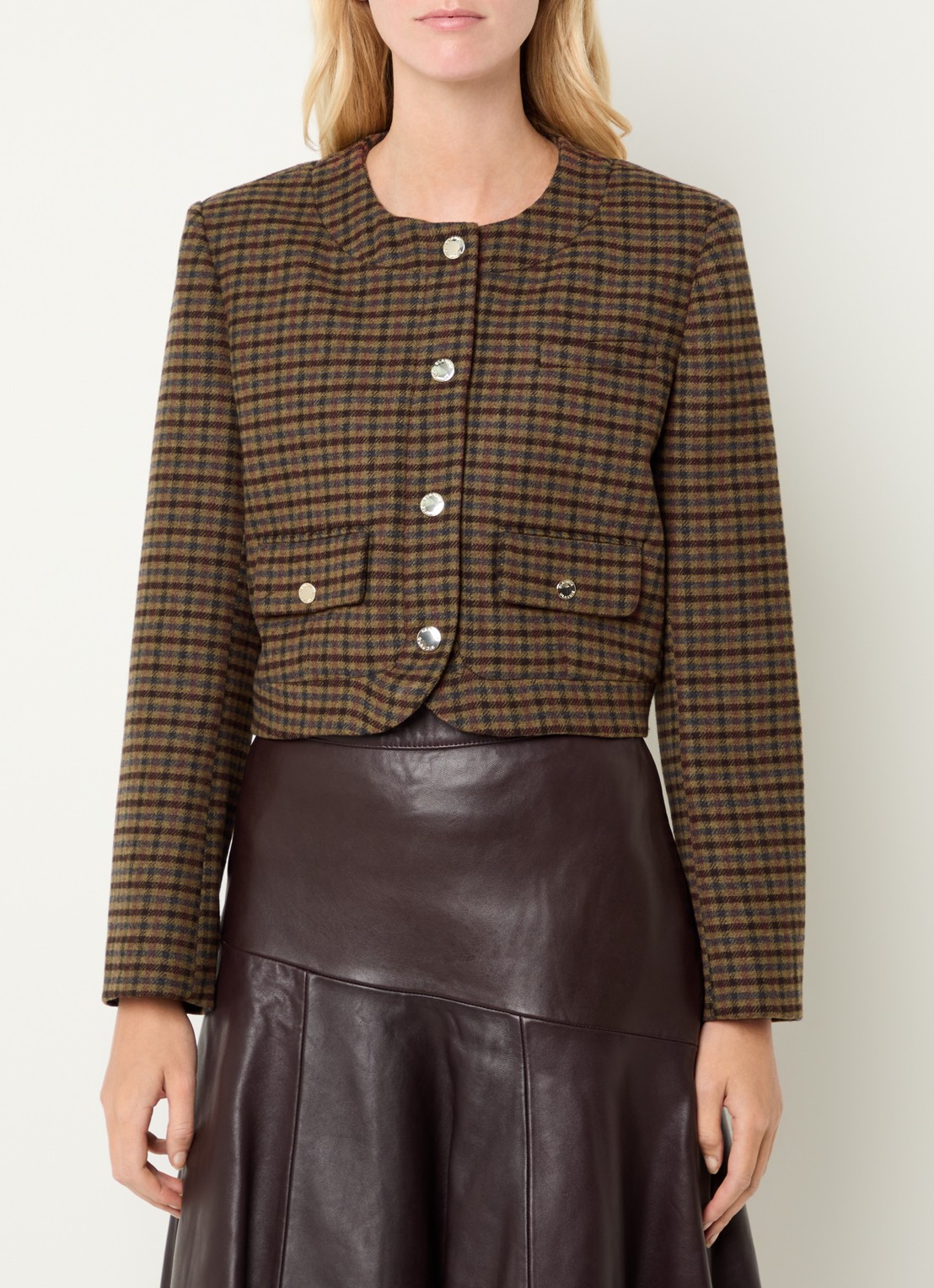 Claudie Pierlot Jack in wolblend met ruitdessin - detail roodbruin