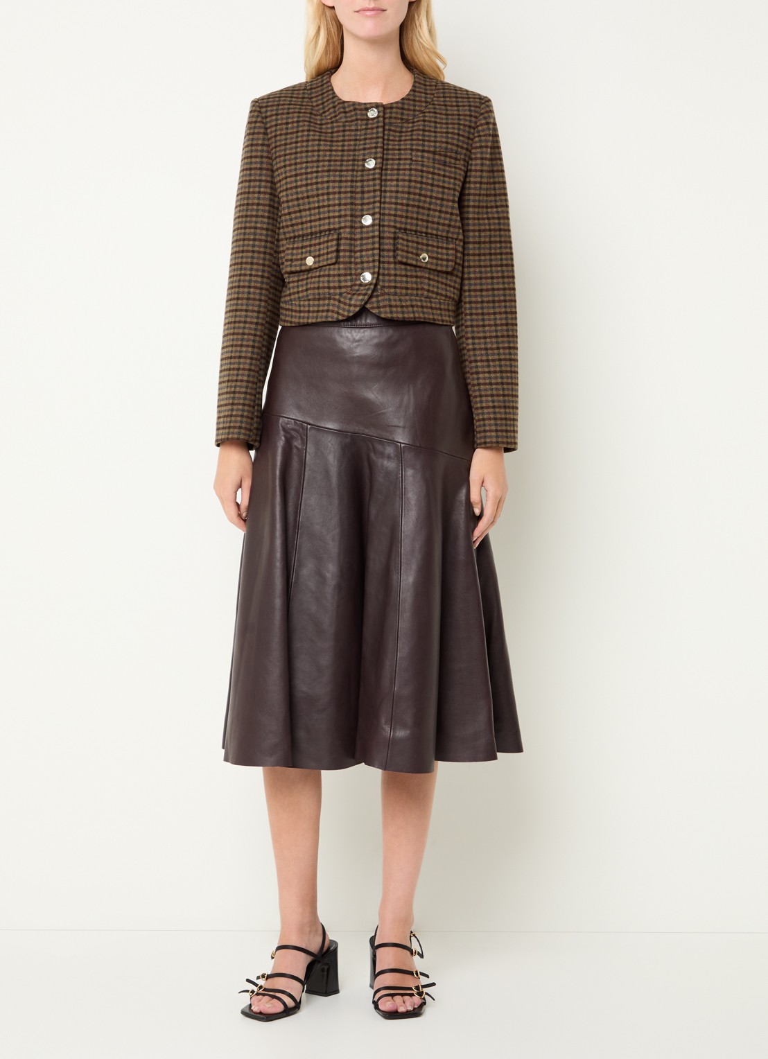 Claudie Pierlot Jack in wolblend met ruitdessin - voorkant 3 roodbruin