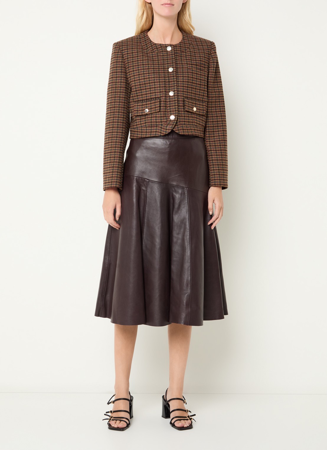 Claudie Pierlot Jack in wolblend met ruitdessin - voorkant 3 roodbruin