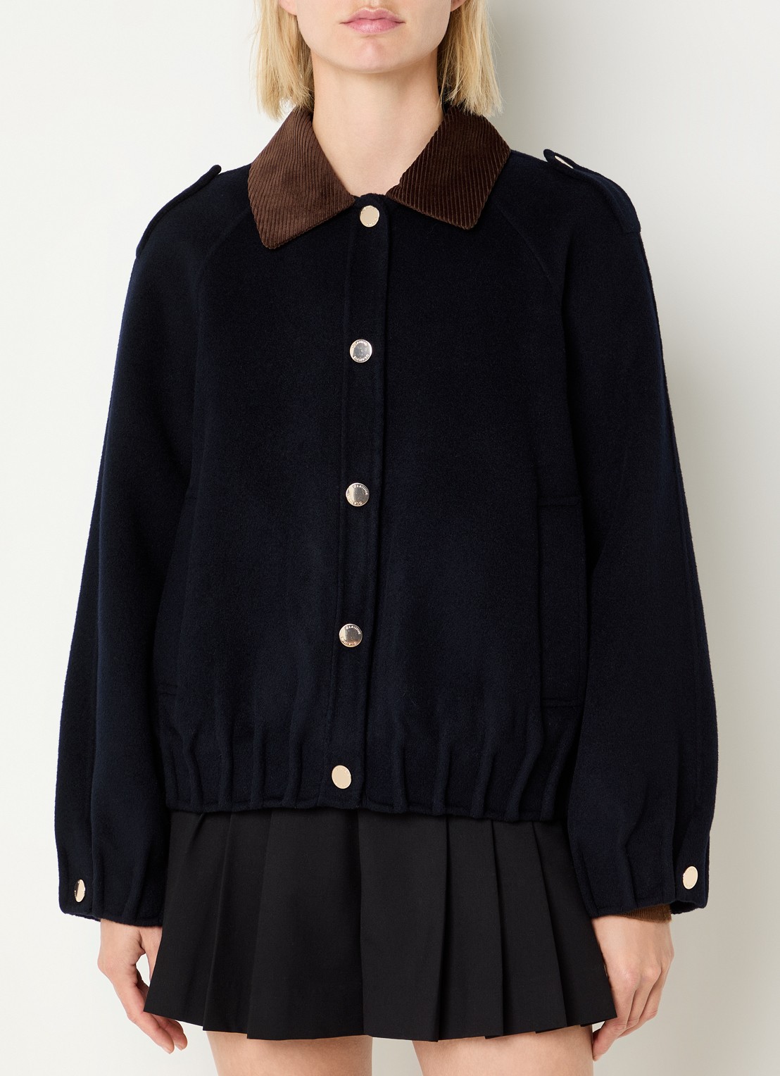 Claudie Pierlot Jack in wolblend met steekzakken - detail 4 donkerblauw