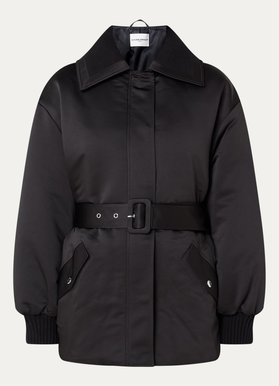 Claudie Pierlot Jack met ceintuur en steekzakken - voorkant 3 zwart