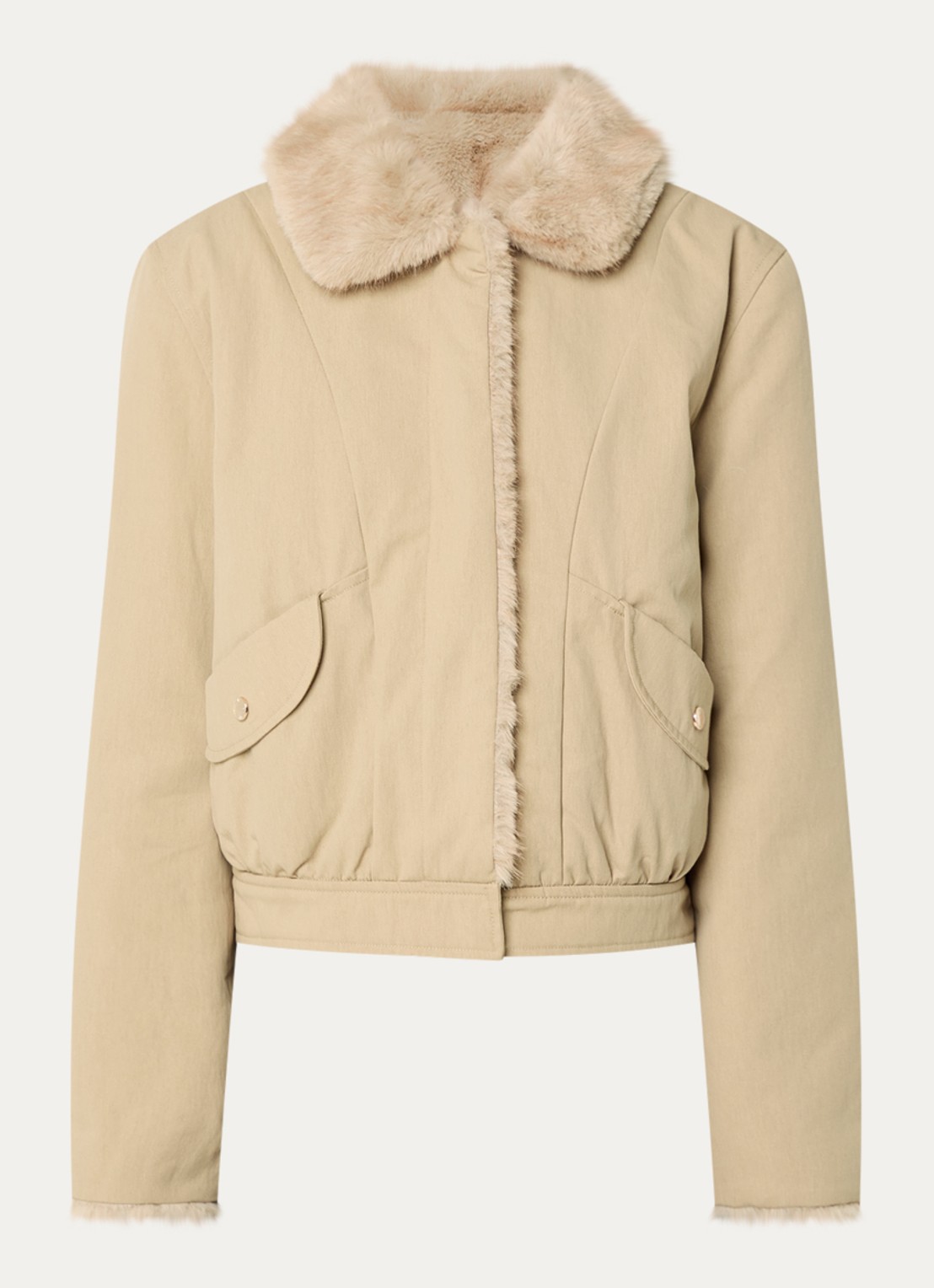 Claudie Pierlot Jack met imitatiebont en steekzakken - voorkant 2 beige