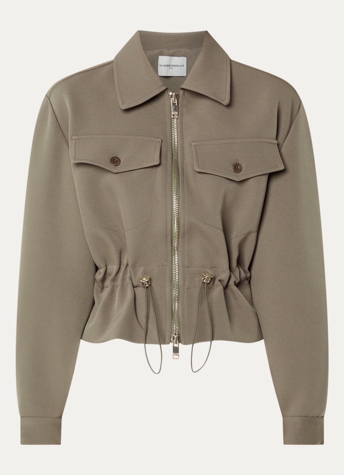 Claudie Pierlot Jack met trekkoord en klepzakken - voorkant 2 khaki