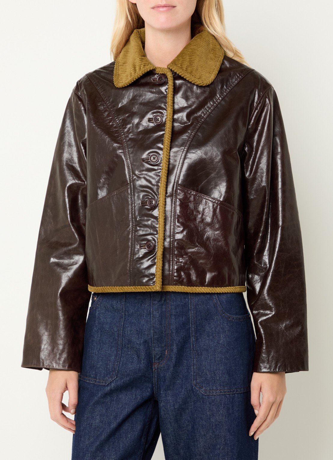 Claudie Pierlot Jack van geitenleer met details van corduroy - detail bordeauxrood