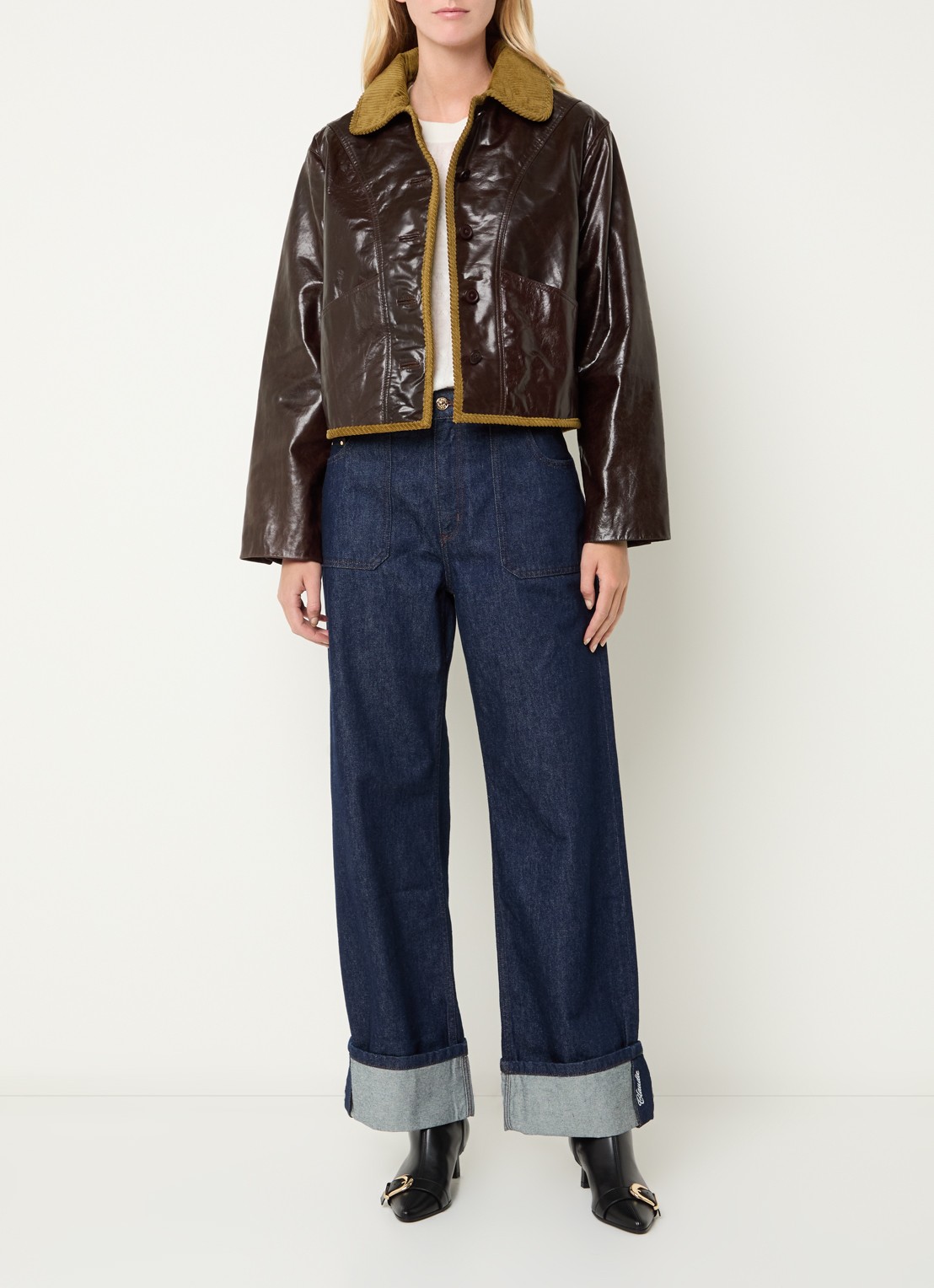 Claudie Pierlot Jack van geitenleer met details van corduroy - voorkant 4 bordeauxrood