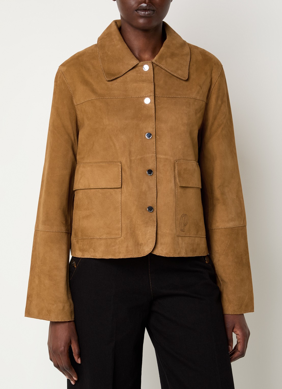 Claudie Pierlot Jack van geitenleer met klepzakken - detail 3 cognac