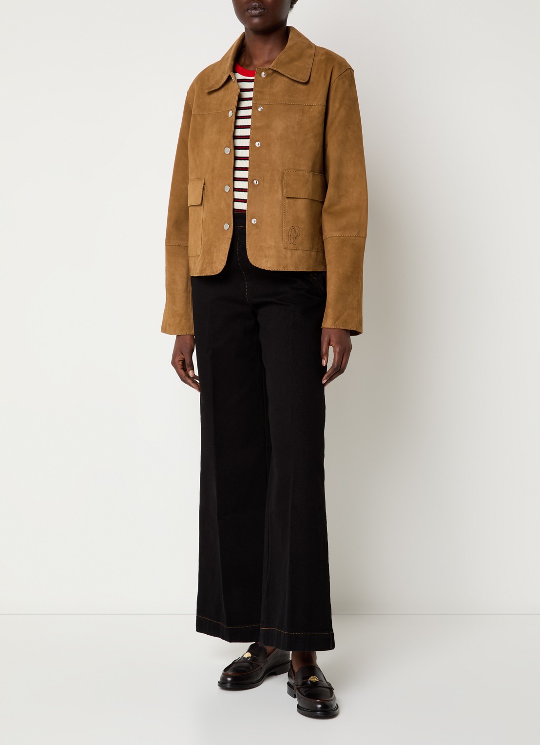 Claudie Pierlot Jack van geitenleer met klepzakken - voorkant 2 cognac