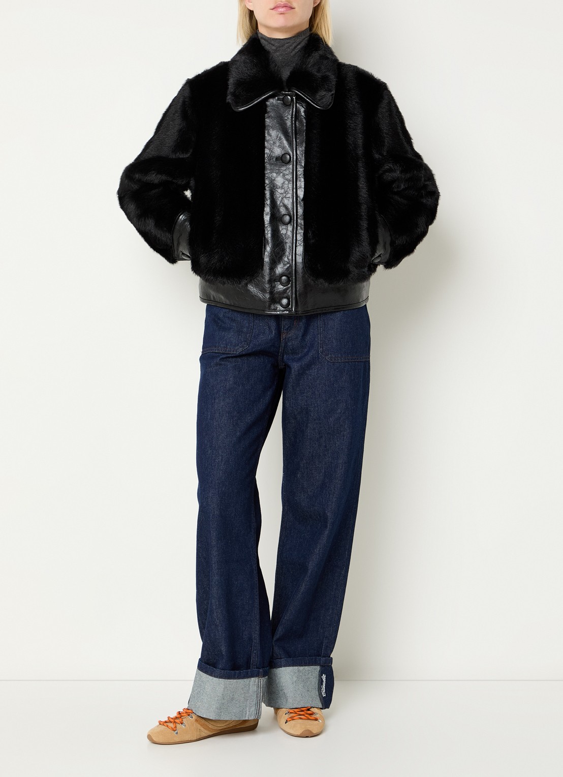 Claudie Pierlot Jack van imitatieleer met details van imitatiebont - voorkant 3 zwart