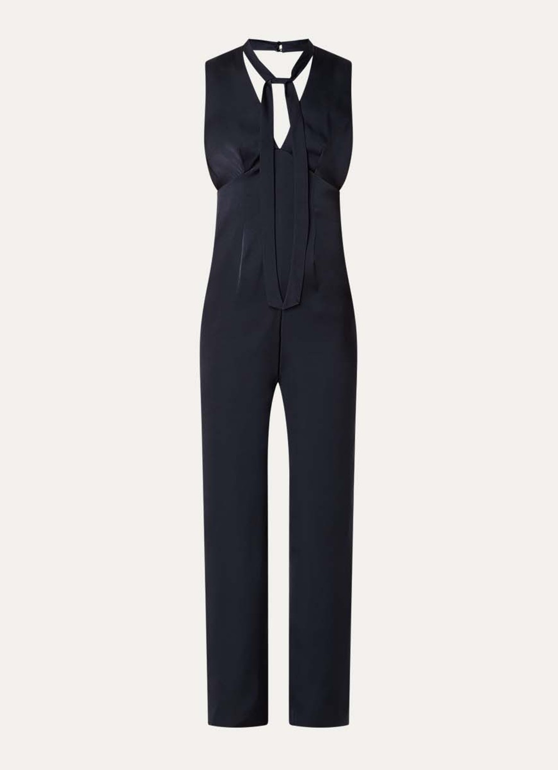 Claudie Pierlot Jade loose fit jumpsuit met strikkraag - voorkant donkerblauw