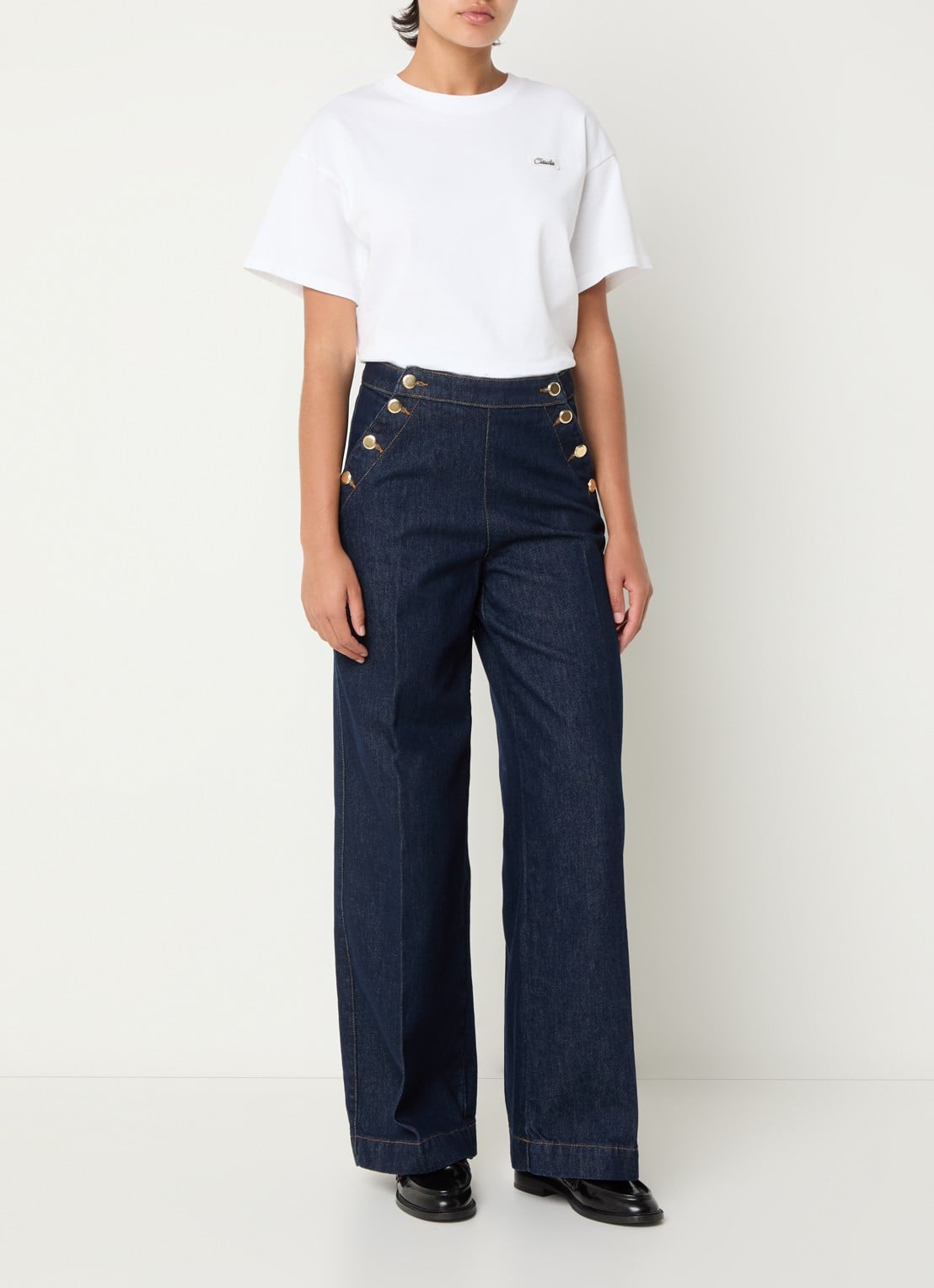Claudie Pierlot Jeanpascal high waist straight leg jeans met donkere wassing - voorkant 4 indigo