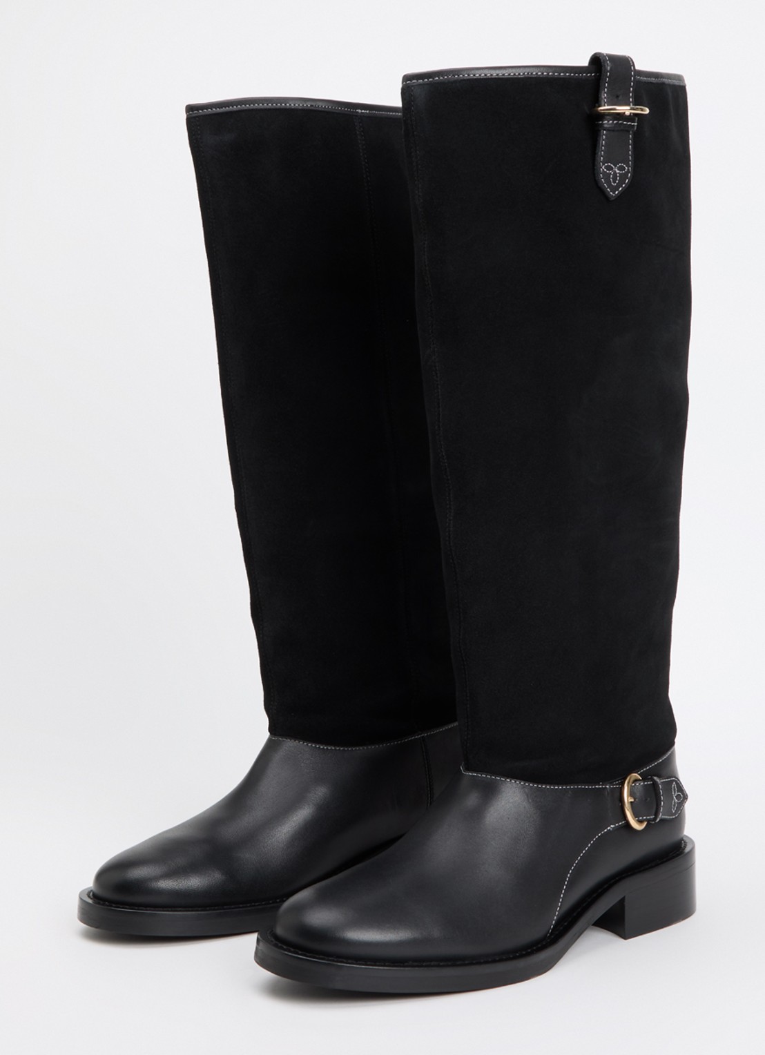 Claudie Pierlot Laars van kalfssuède met details van kalfsleer en gespdetail - detail 2 zwart