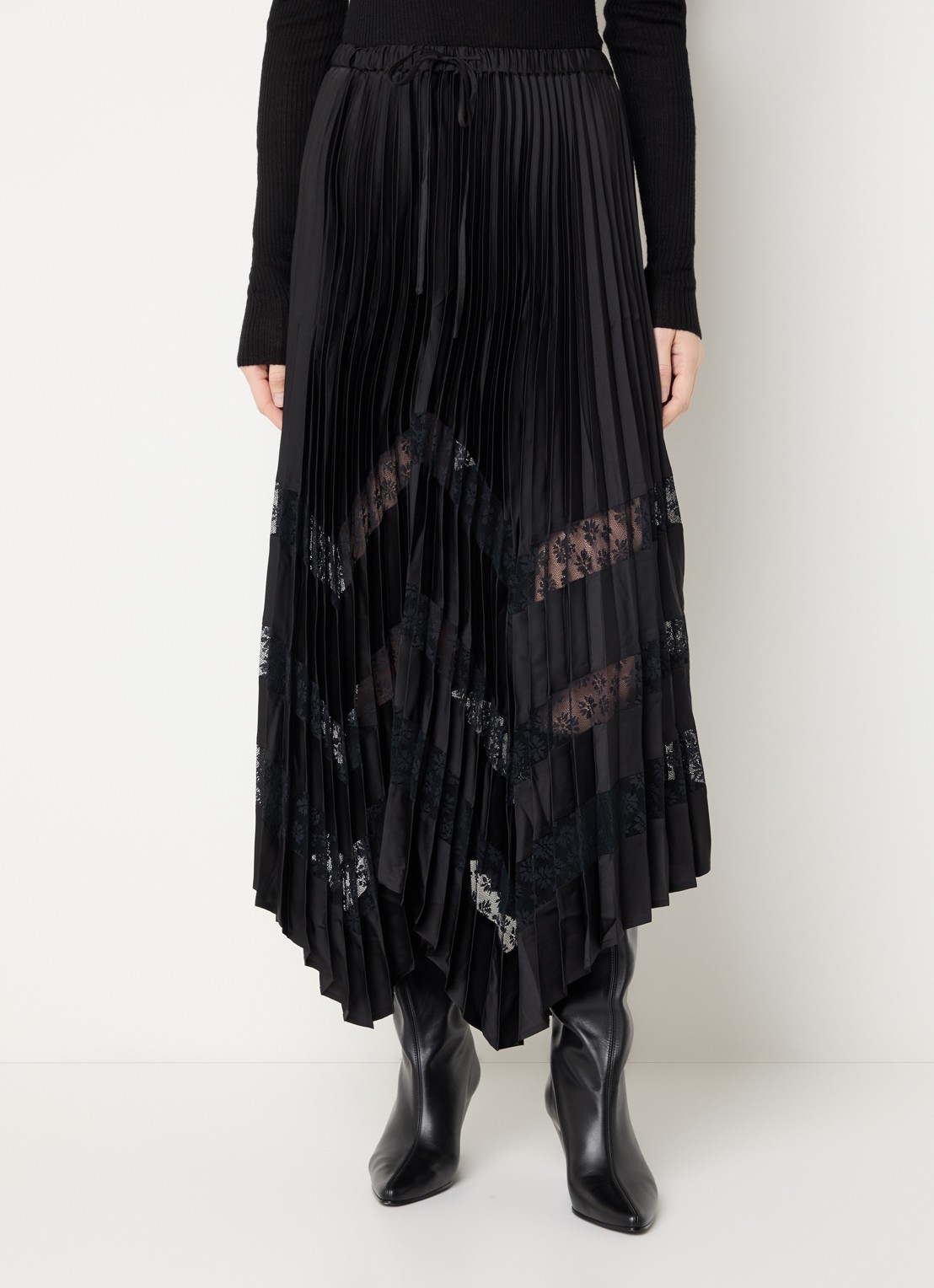 Claudie Pierlot Labelle midi rok met plissé - detail 3 zwart