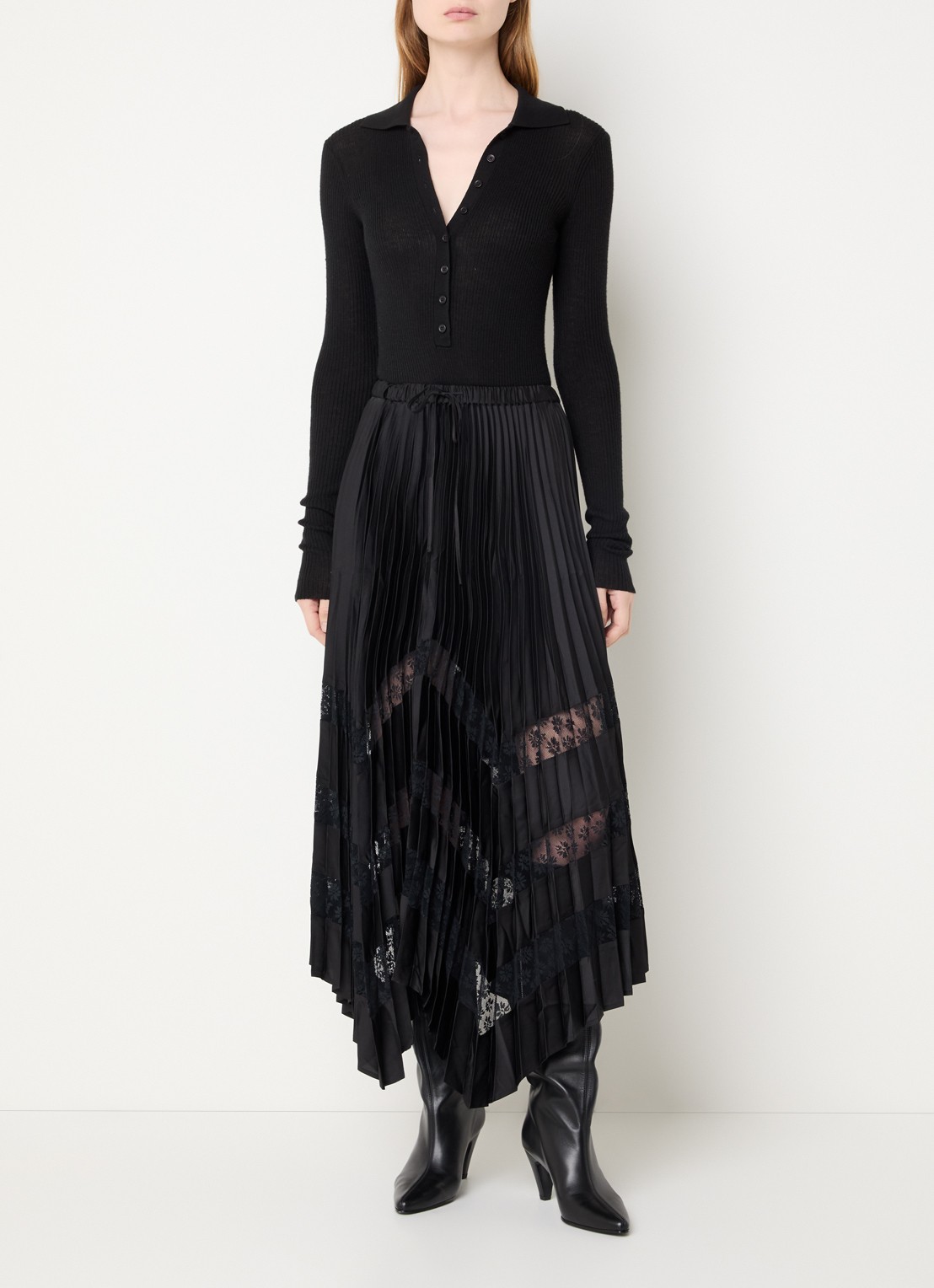 Claudie Pierlot Labelle midi rok met plissé - voorkant 2 zwart