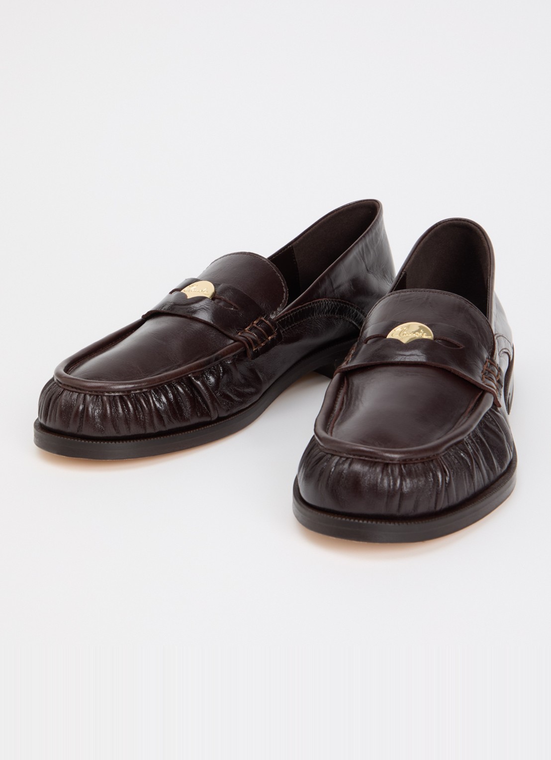 Claudie Pierlot Loafer van leer - detail 2 chocoladebruin