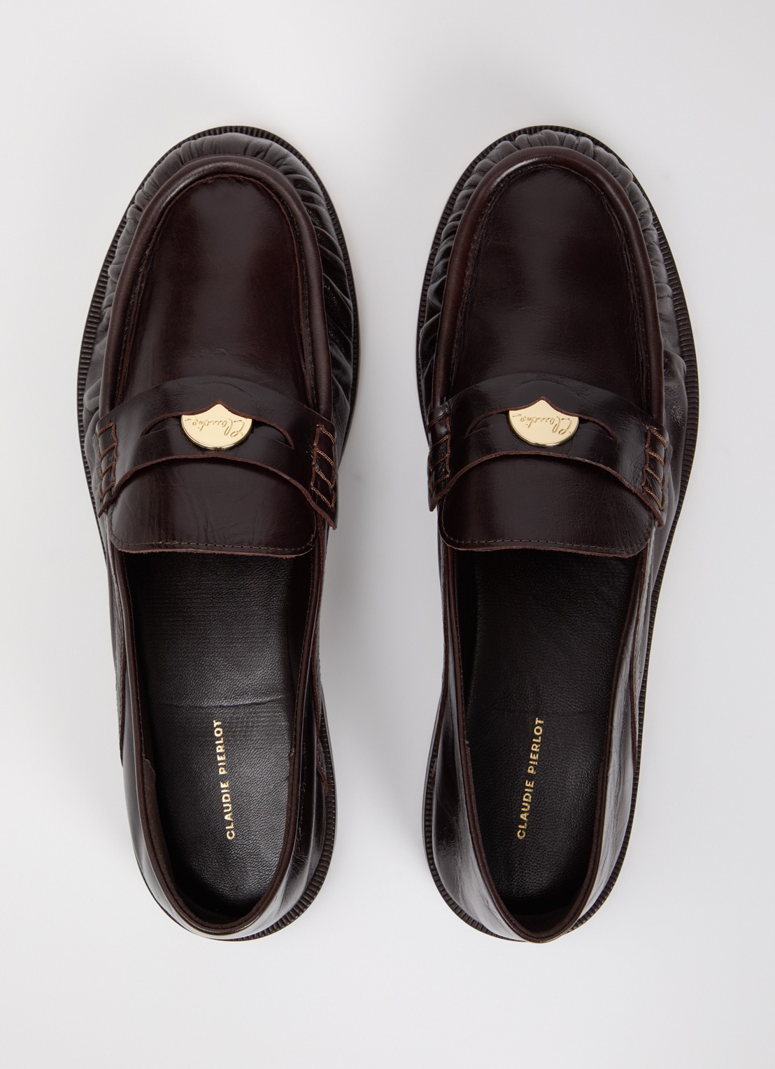 Claudie Pierlot Loafer van leer - detail 3 chocoladebruin