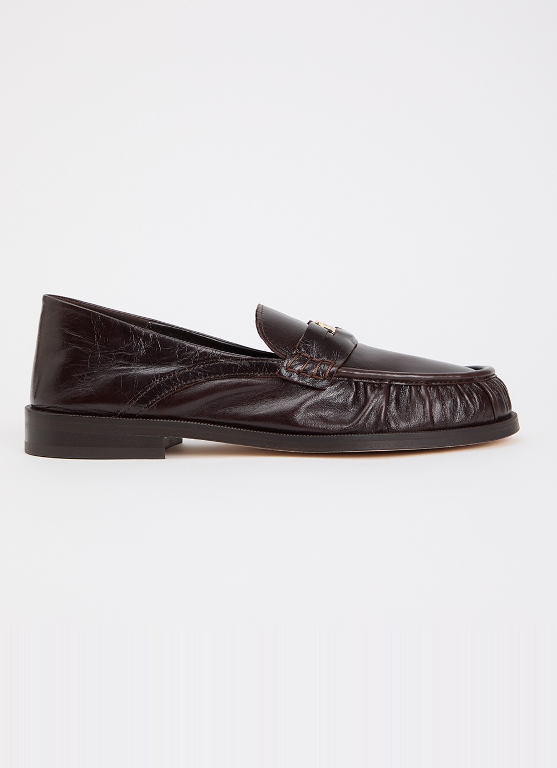 Claudie Pierlot Loafer van leer - voorkant 5 chocoladebruin