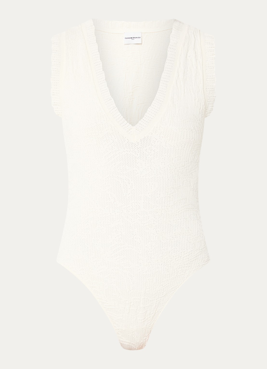 Claudie Pierlot Maellia grofgebreide body top met V-hals - voorkant 3 gebroken wit