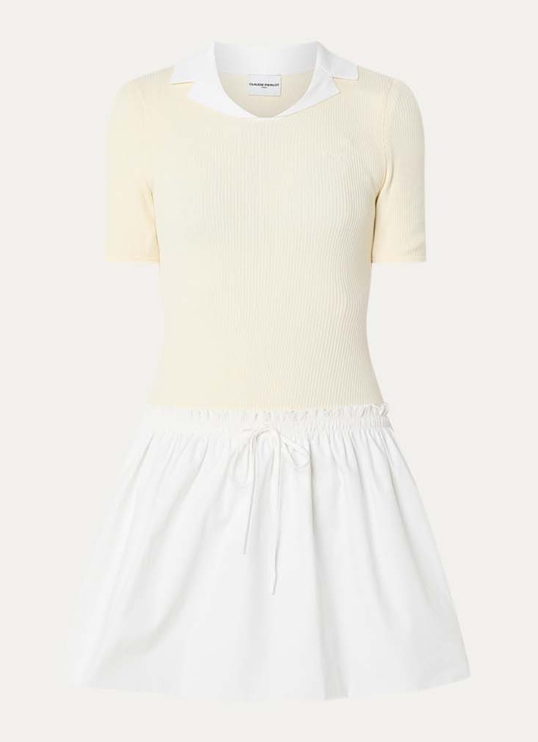 Claudie Pierlot Maillon fijngebreide mini jurk met logo - voorkant 2 creme