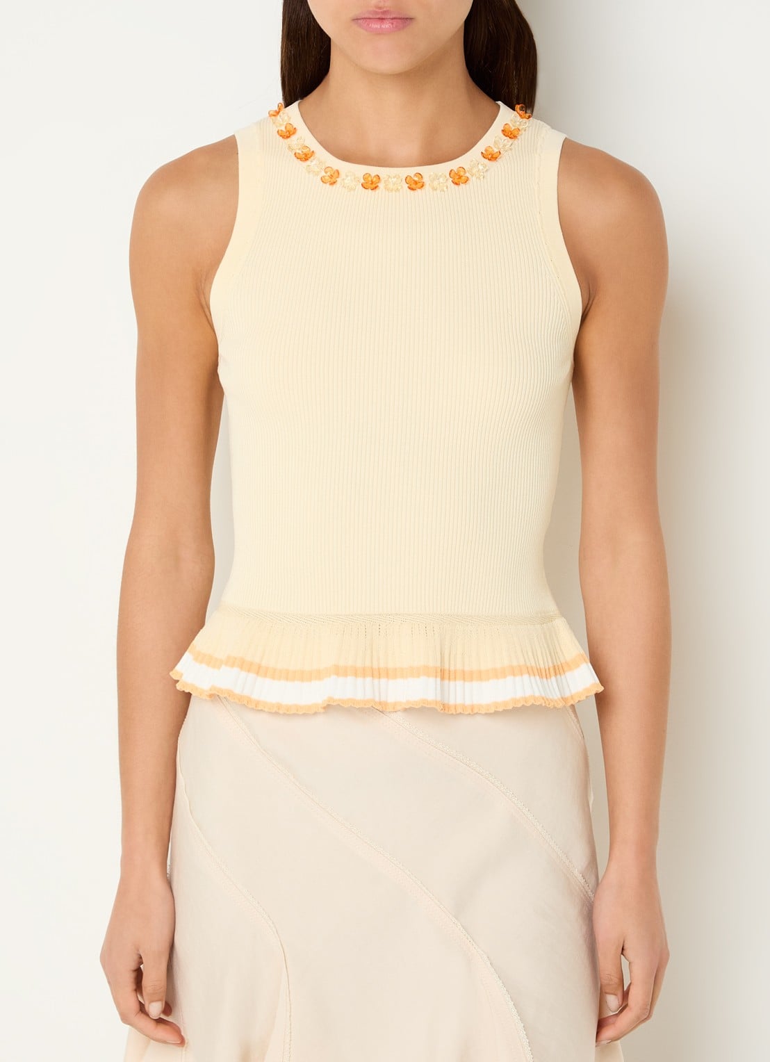 Claudie Pierlot Majany ribgebreide top met strass - detail 3 abrikoos