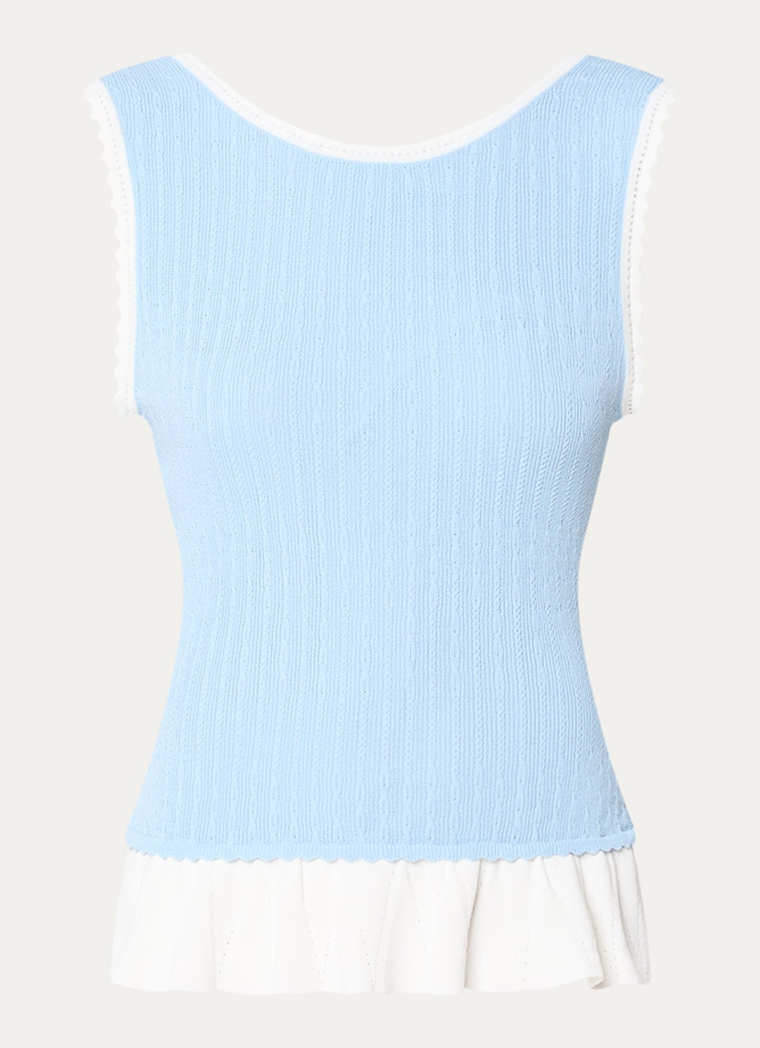 Claudie Pierlot Majo kabelgebreide tanktop met volant - voorkant 3 lichtblauw