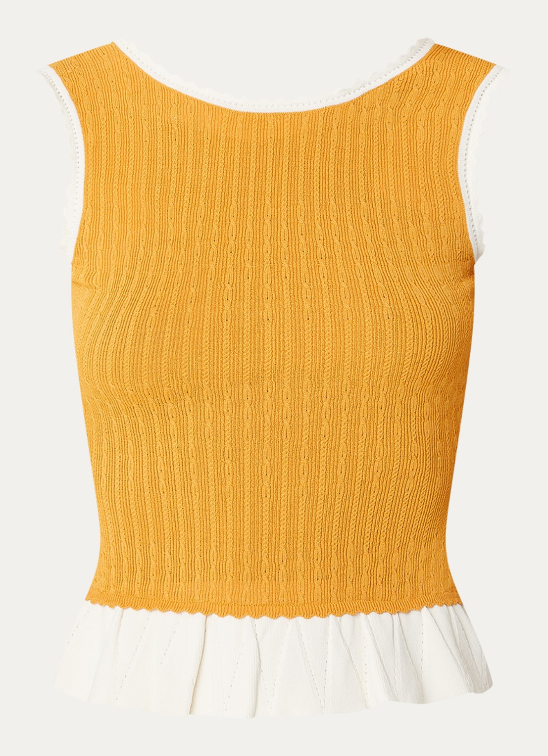 Claudie Pierlot Majo kabelgebreide tanktop met volant - voorkant 3 oranje