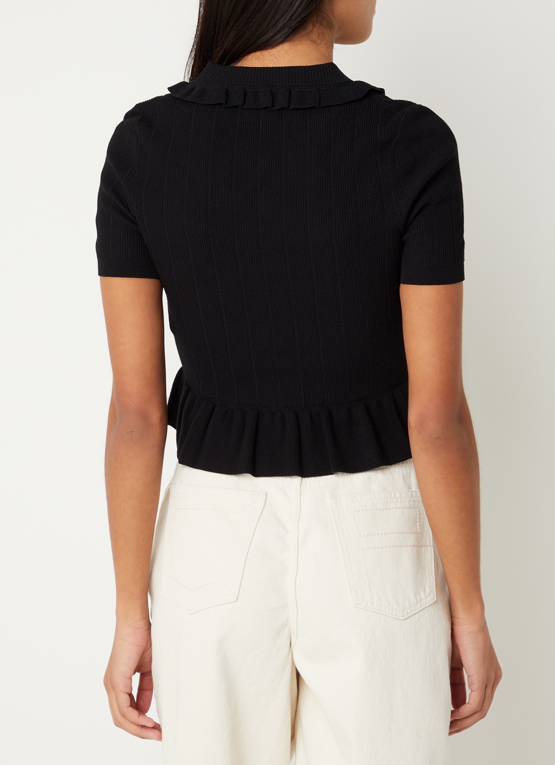 Claudie Pierlot Manalouni ribgebreide top met peplum - achterkant 4 zwart