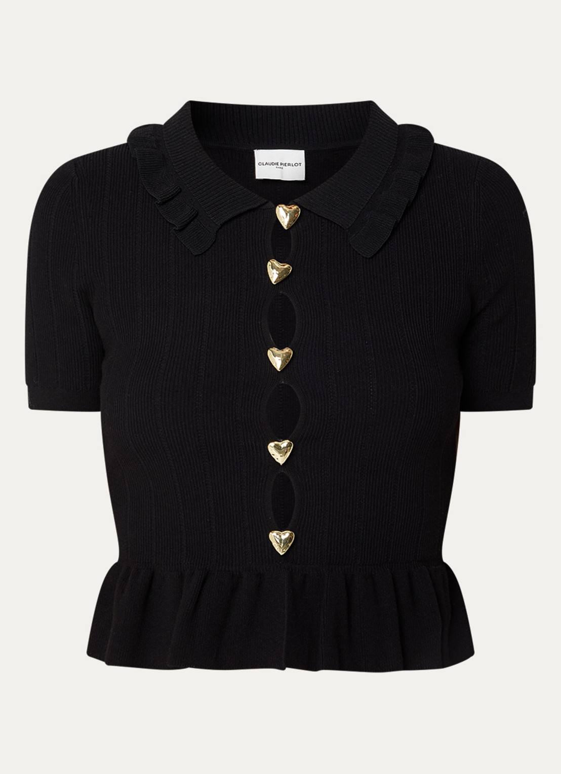 Claudie Pierlot Manalouni ribgebreide top met peplum - voorkant 2 zwart