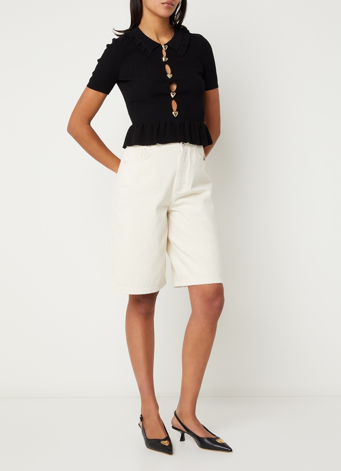 Claudie Pierlot Manalouni ribgebreide top met peplum - voorkant 3 zwart
