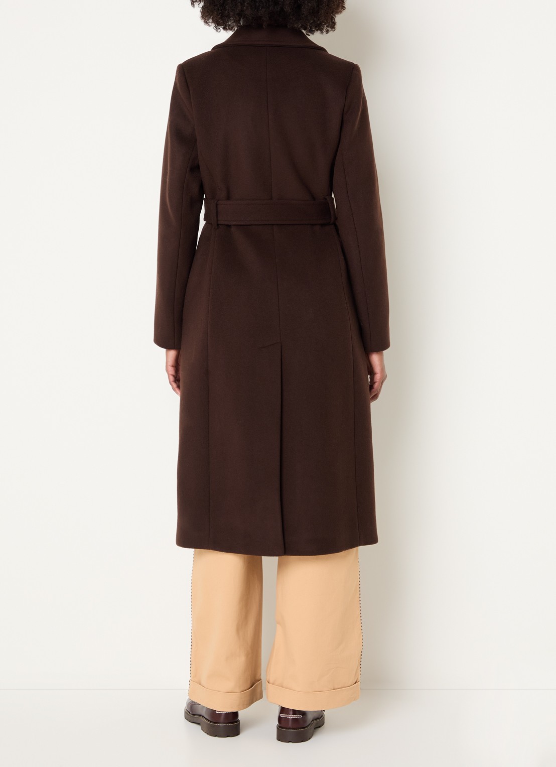 Claudie Pierlot Mantel in wolblend met ceintuur - achterkant 2 donkerbruin