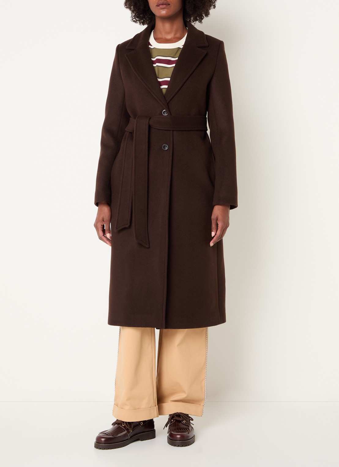 Claudie Pierlot Mantel in wolblend met ceintuur - detail donkerbruin