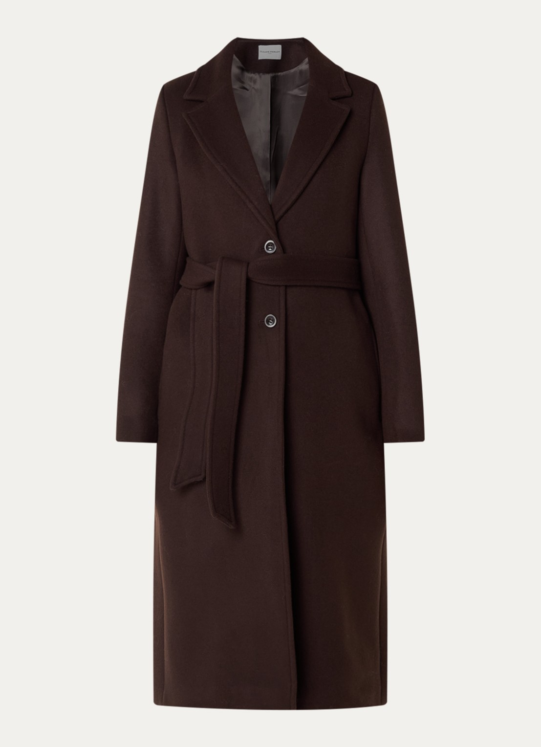 Claudie Pierlot Mantel in wolblend met ceintuur - voorkant 3 donkerbruin