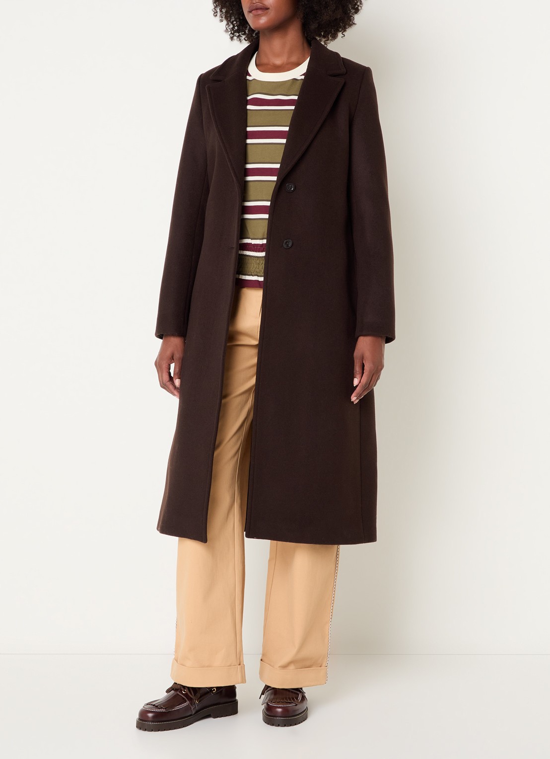 Claudie Pierlot Mantel in wolblend met ceintuur - voorkant 4 donkerbruin