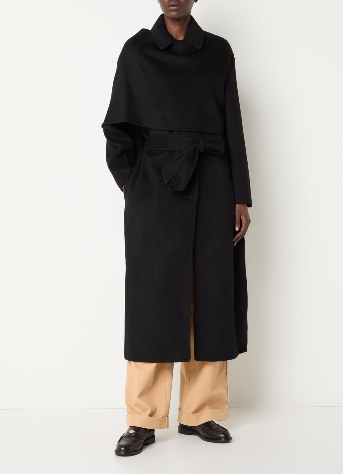 Claudie Pierlot Mantel in wolblend met gedrapeerd detail - detail 4 zwart