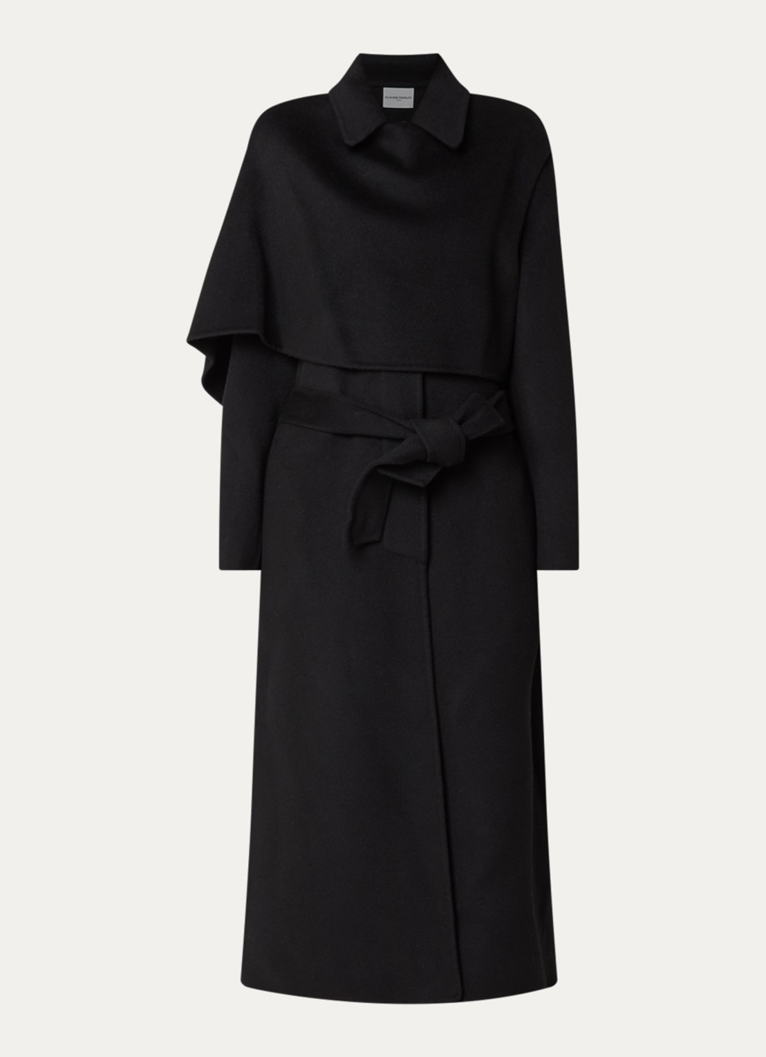 Claudie Pierlot Mantel in wolblend met gedrapeerd detail - voorkant 2 zwart