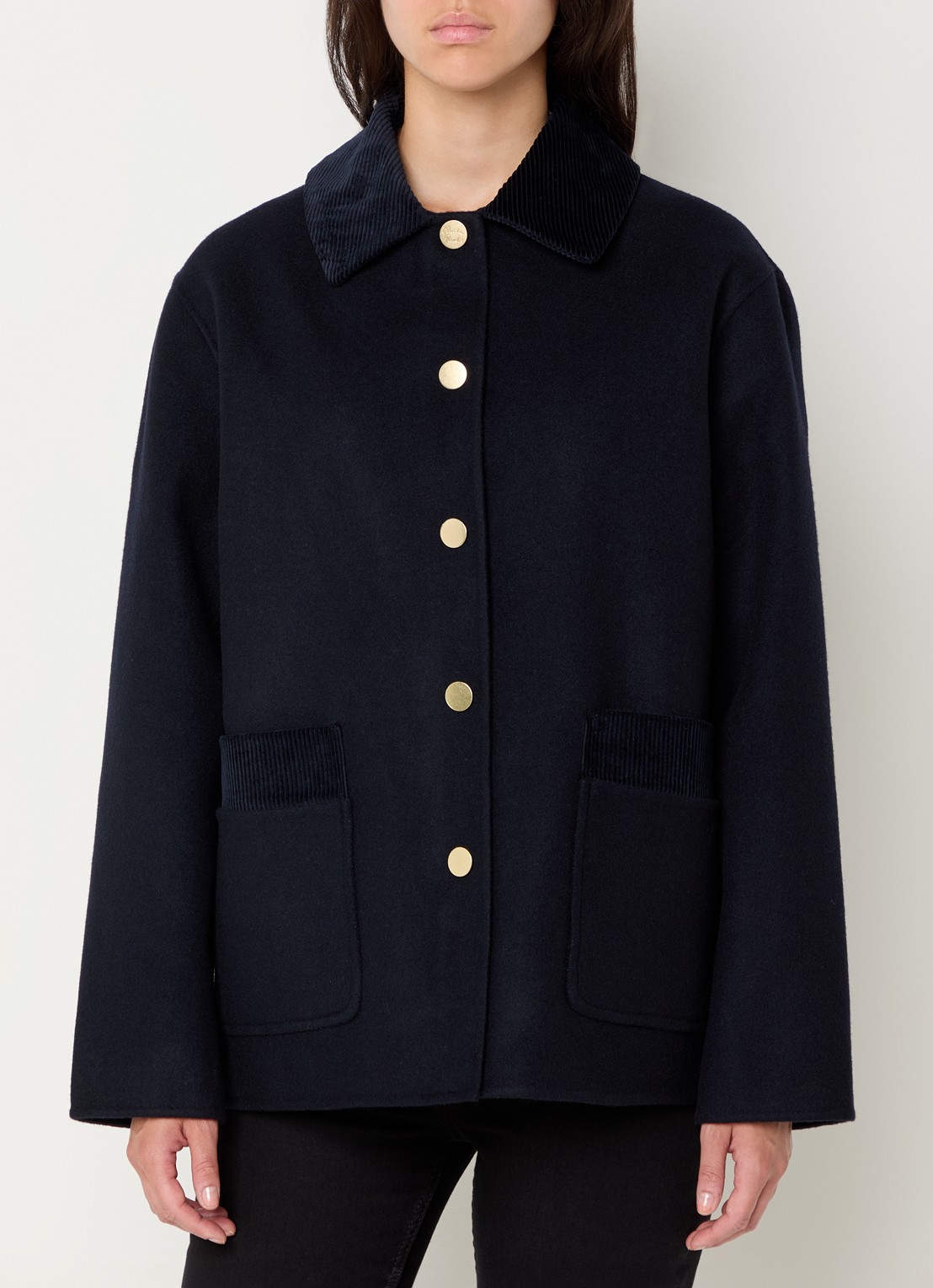 Claudie Pierlot Mantel in wolblend met opgestikte zakken - detail 4 donkerblauw